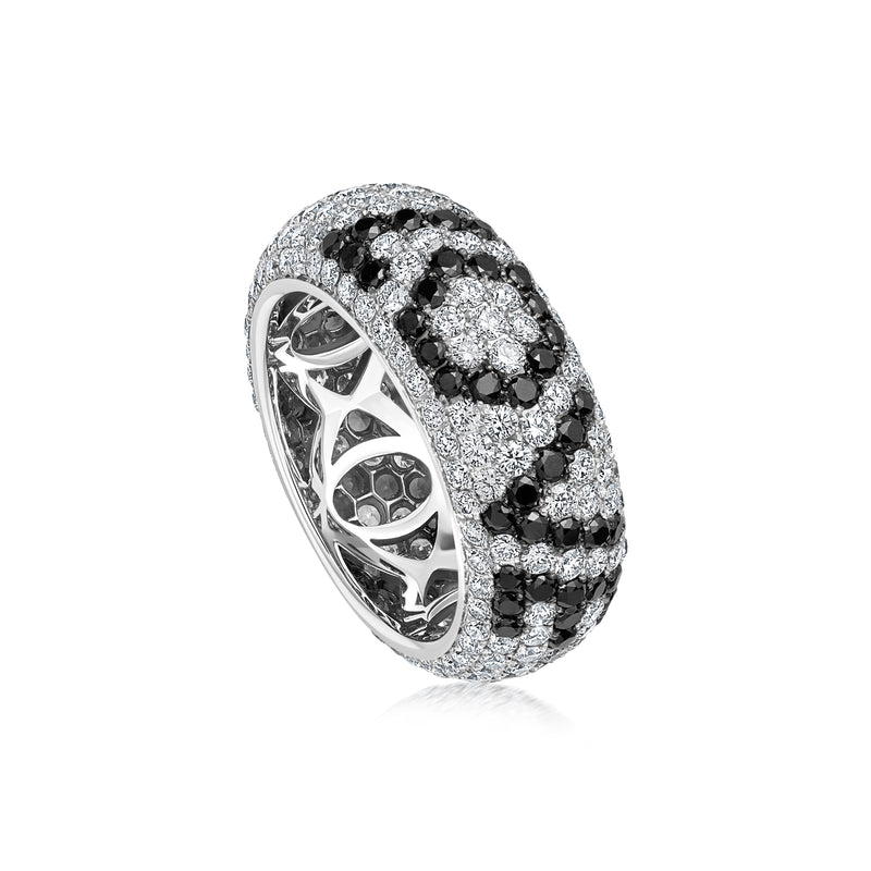 Starlight Seven Row Diamond and Black Diamond White Gold "LOVE" Ring