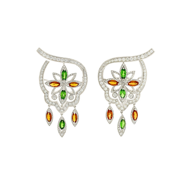 Stella Orange Sapphire and Tsavorite Earrings