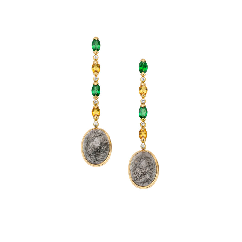 Venice Moretta Black and Golden Quartz Drop Earrings