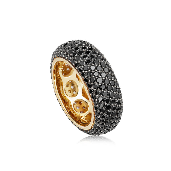 Starlight Seven Row Black Diamond Yellow Gold Ring